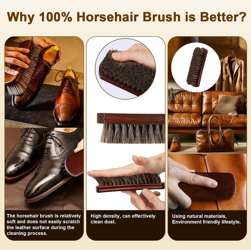Lyssra Professional 100% Horsehair Shoe Brush Premium Horsehair Dauber Applicators for Leather Shoes, Boots, Coats & Purses, Curved Handle for Comfortable Grip, Perfect for Leather Shine & Polish (2) - Image 2